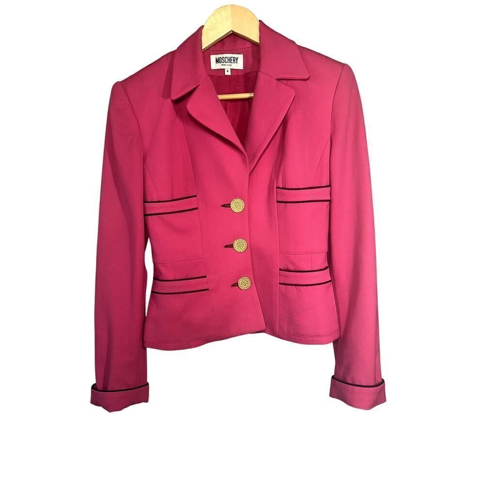 MOSCHERY Women's Vintage Retro 80s 90s Button Front Wool Blazer Pink Size 4